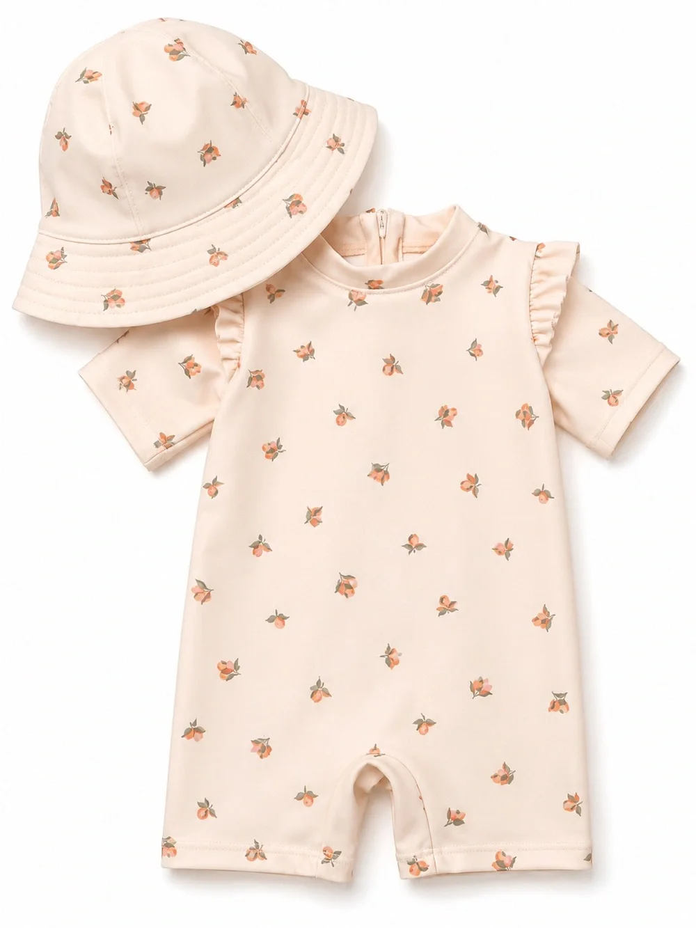 H&M Peach Floral One-Piece Swimsuit with Matching Hat